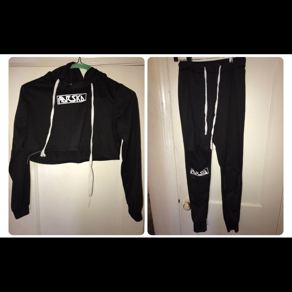 Crop hoodie and distressed joggers